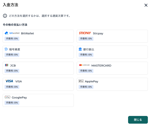 FXGT入金方法一覧